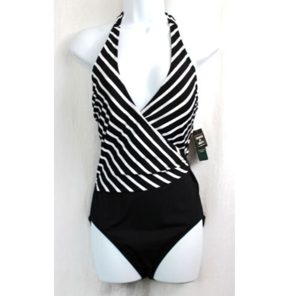 LAUREN RALPH LAUREN Halter One-Piece Swimsuit Size 12 Black Retail $130 - Picture 2 of 4
